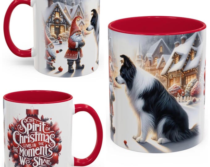 Border Collie and Gnome Christmas Mug