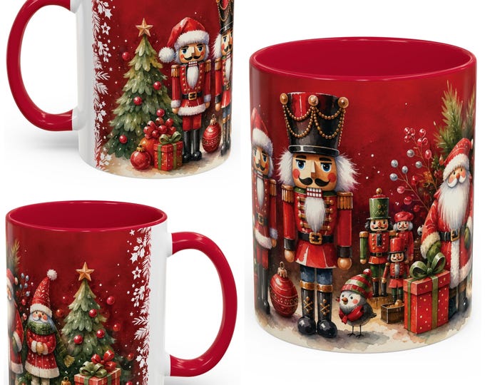 Christmas Nutcracker Mug, 11oz Festive Red Mug, Santa Christmas Gift