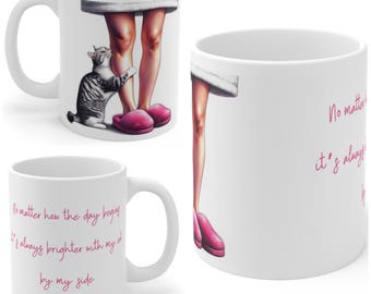 Grey Cat Morning Cuddles Mug