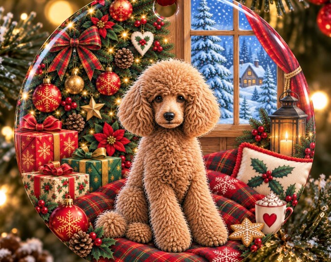 Apricot Poodle Christmas Ornament, Poodle Dog Decoration, Ceramic Xmas Bauble, Poodle Gift, Dog Lover Christmas Gift, Tree Decoration