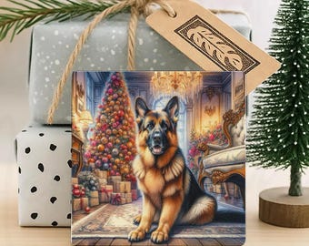 German Shepherd Christmas Coaster, Great Secret Santa Gift, Pre Christmas Gift