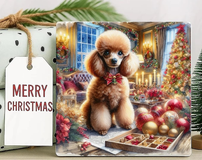 Tan Poodle Christmas Coaster, Great Secret Santa Gift, Pre Christmas Gift