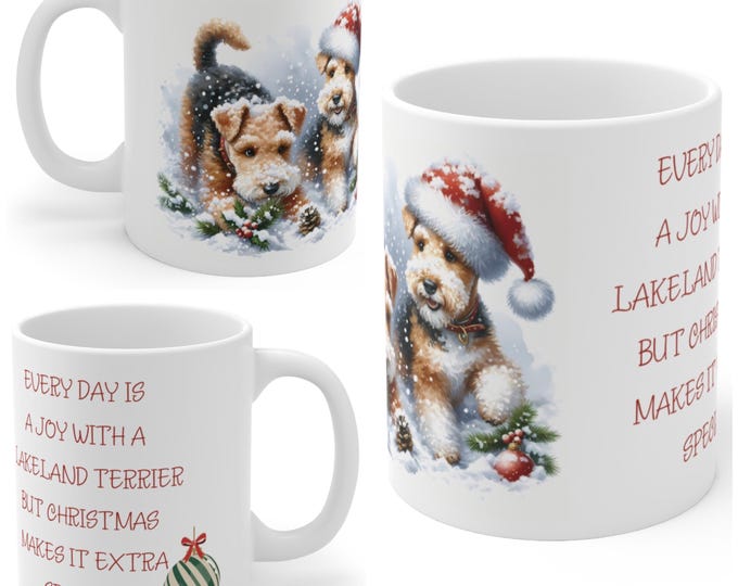 11oz Ceramic Lakeland Terrier Christmas Mug, Lakeland Terrier Mug, Lakeland Terrier Gift For Lakeland Terrier , Mum, Dad, Owner