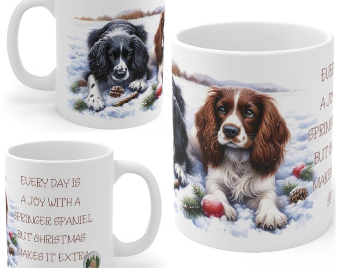 11oz Ceramic Springer Spaniel Christmas Mug, Springer Spaniel mug, Springer Spaniel Gift For Springer Spaniel, Mum, Dad, Owner, Colleague