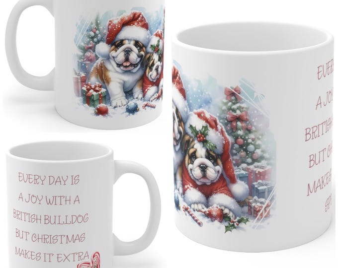 11oz Ceramic British Bulldog Christmas Mug, British Bulldog Mug, British Bulldog Gift For British Bulldog Mum, Dad, Owner, Work Colleague