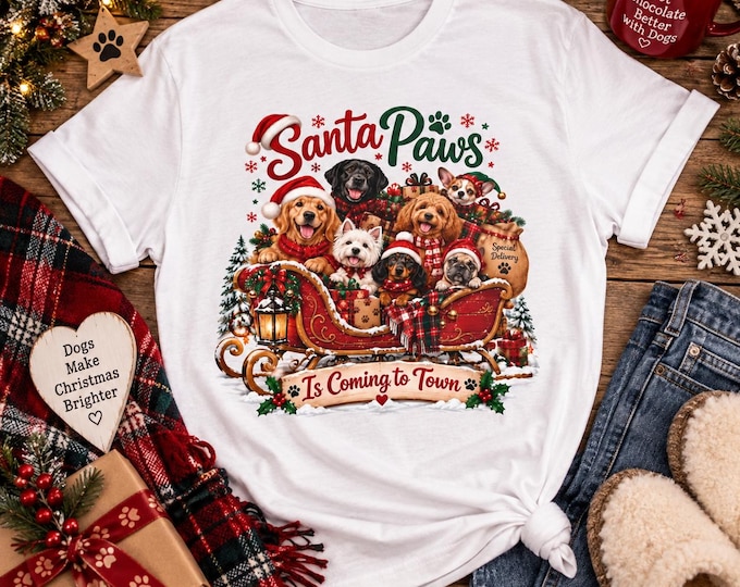 Santa Paws Christmas Dog T-Shirt | Festive Dog Lover Gift