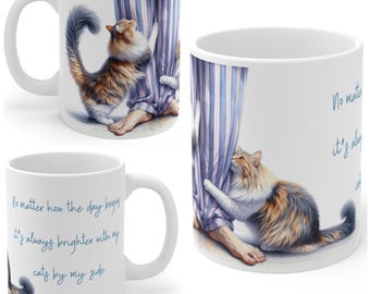 TabbyCat Lover Mug – Cute Cat Design with Morning Quote | Gift for Cat Owners