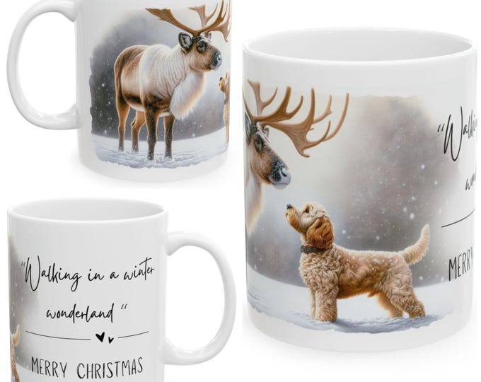 Walking in a Winter Wonderland Christmas Mug – Christmas Tan Cockapoo Mug