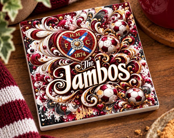 Hearts Ceramic Football Coaster | Football Fan Gift | Square Coaster