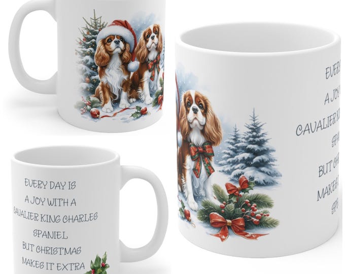 11oz Ceramic Cavalier King Charles Spaniel Christmas Mug, Cavalier mug, Cavalier King Charles Spaniel Gift For Cavalier , Mum, Dad, Owner