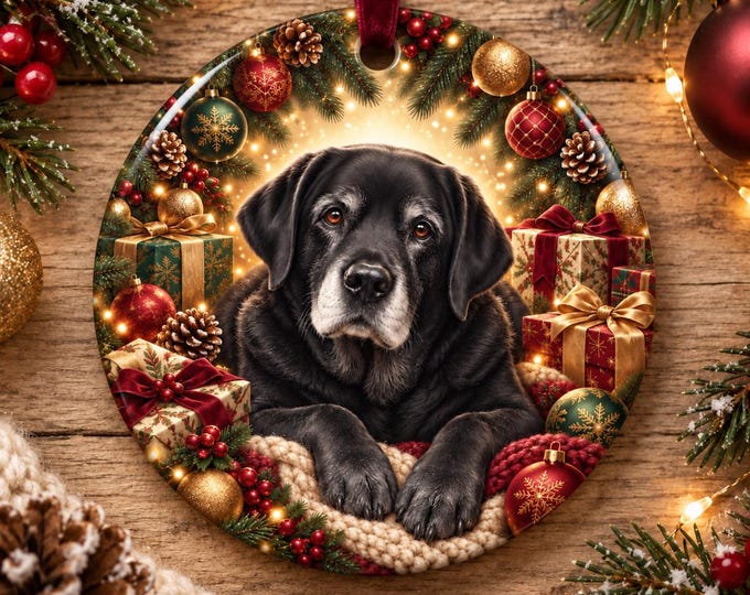 Black Labrador Christmas Ornament, Festive Ceramic Bauble, Dog Lover Gift