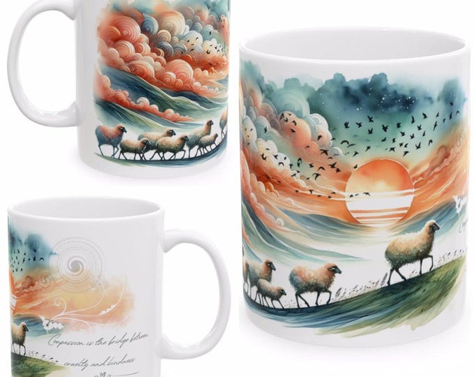 11oz Ceramic Vegan Design Mug, Sheep Mug, Animal Rights Mug