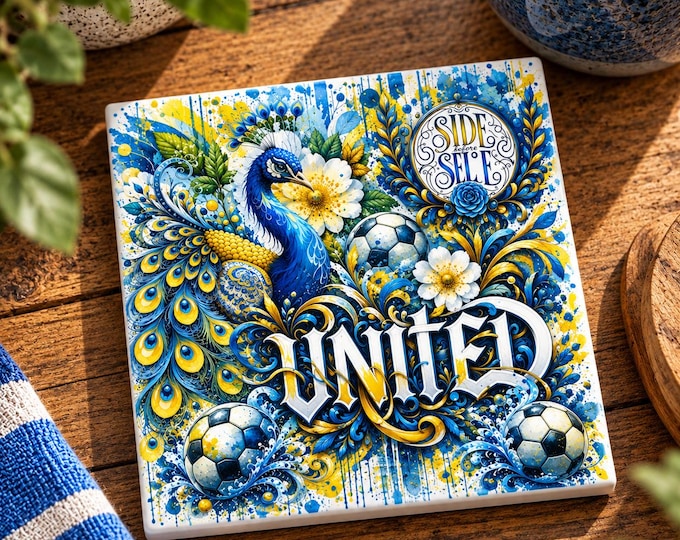 Leeds United Ceramic Football Coaster | Football Fan Gift | Square Coaster