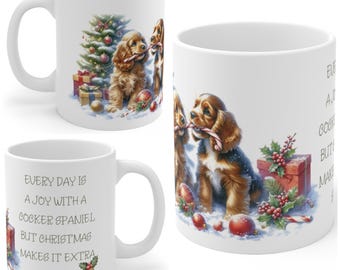 11oz Ceramic Cocker Spaniel Christmas Mug, Cocker Spaniel mug, Cocker Spaniel Gift For Cocker Spaniel, Mum, Dad, Owner, Colleague