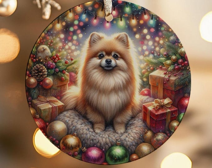 Tan Pomeranian Christmas Tree Ornament, Ceramic, Double-Sided Printed
