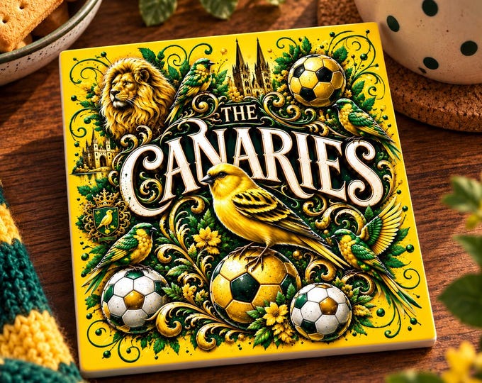 Norwich City Ceramic Football Coaster | Football Fan Gift | Square Coaster