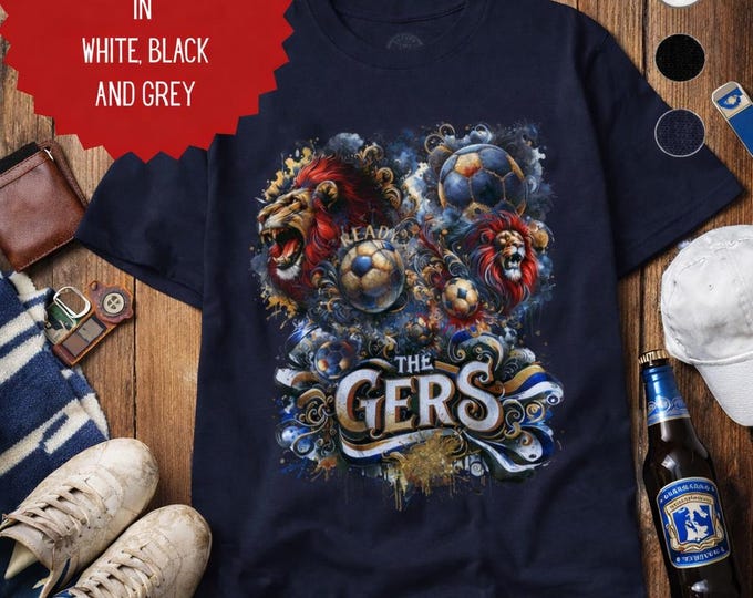 Rangers Heavy Cotton T-Shirt | Football Fan Gift | Unisex Rangers Tee in Grey, Black, Navy & White In Sizes Small to 5XL