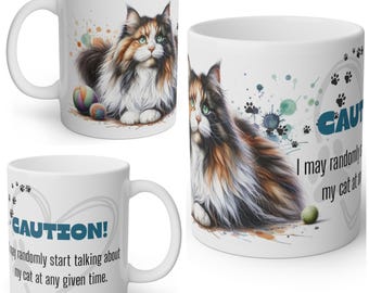 Funny Fluffy Tortoise Shell and White Cat Mug