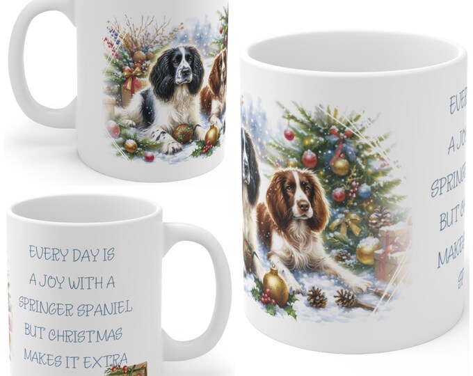 11oz Ceramic Springer Spaniel Christmas Mug, Springer Spaniel mug, Springer Spaniel Gift For Springer Spaniel, Mum, Dad, Owner, Colleague