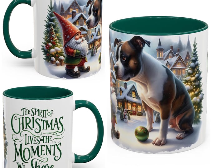 Staffordshire Bull Terrier & Gnome Christmas Mug