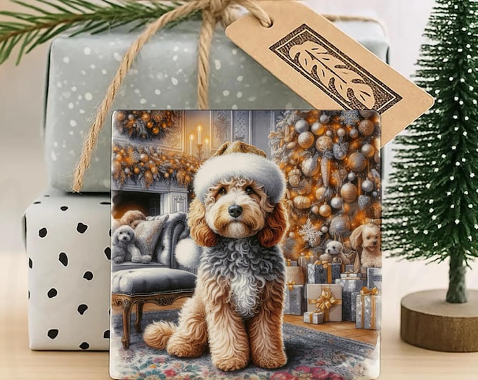 Tan Cockapoo Christmas Coaster, Perfect Secret Santa Gift, Pre Christmas Gift