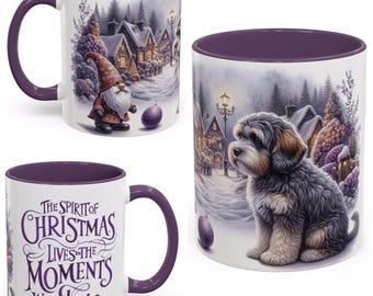 Grey and Tan Cockapoo and Gnome Christmas Mug
