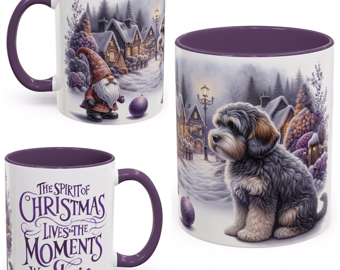 Grey and Tan Cockapoo and Gnome Christmas Mug