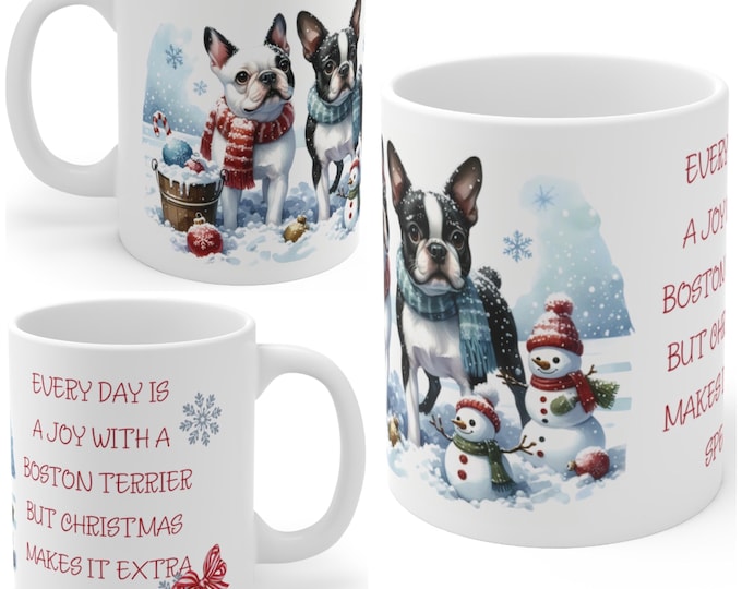 11oz Ceramic Boston Terrier Christmas Mug, Boston Terrier Mug, Boston Terrier Gift For Boston Terrier , Mum, Dad, Owner, Agility Gift