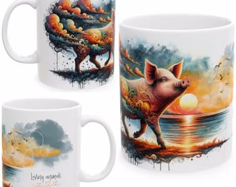 11oz Ceramic Vegan Design Mug, Pig Mug, Animal Rights Mug