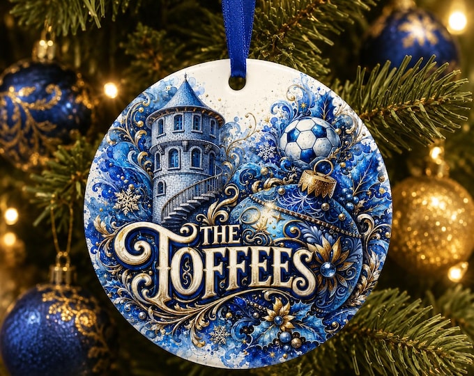 Everton Inspired Christmas Ornament, Football Ceramic Bauble Double Sided design