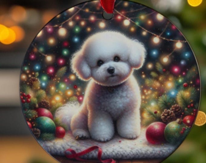 Bichon Frisé Christmas Tree Ornament, Ceramic, Double-Sided Printed