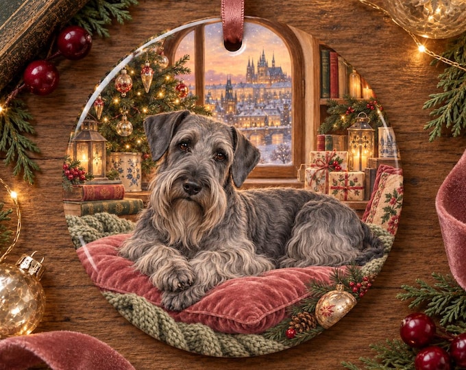 Cesky Terrier Christmas Tree Ornament, Ceramic, Double-Sided Print & Gift Bag