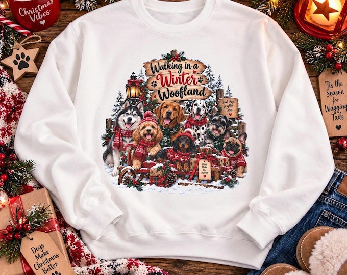 Walking in a Winter Woofland sweatshirt | Dog Christmas crewneck