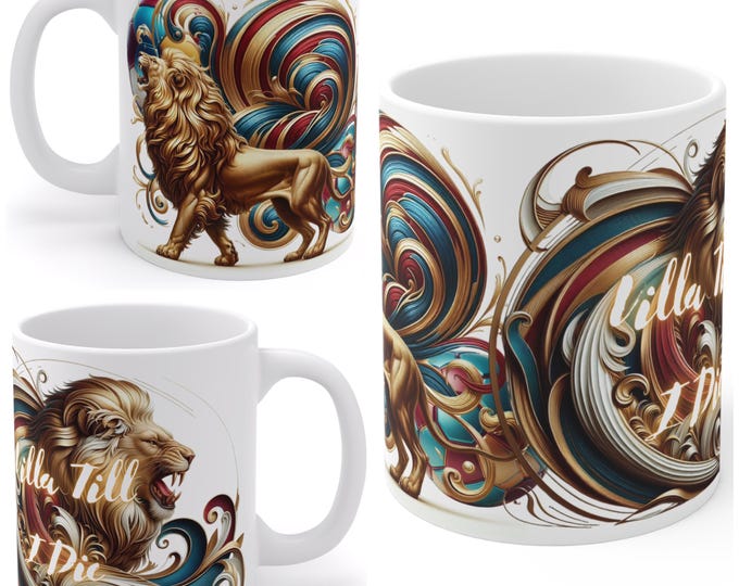 Aston Villa Lion Mug | Claret & Blue, Football Fan Gift