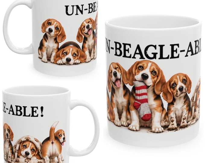 Funny Beagle Mug | Un-Beagle-Able | Dog Lover Gift | Cheeky Dog Coffee Cup