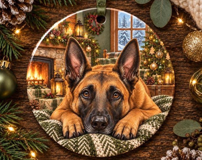 Belgian Malinois Christmas Tree Ornament, Ceramic, Double-Sided Print & Gift Bag