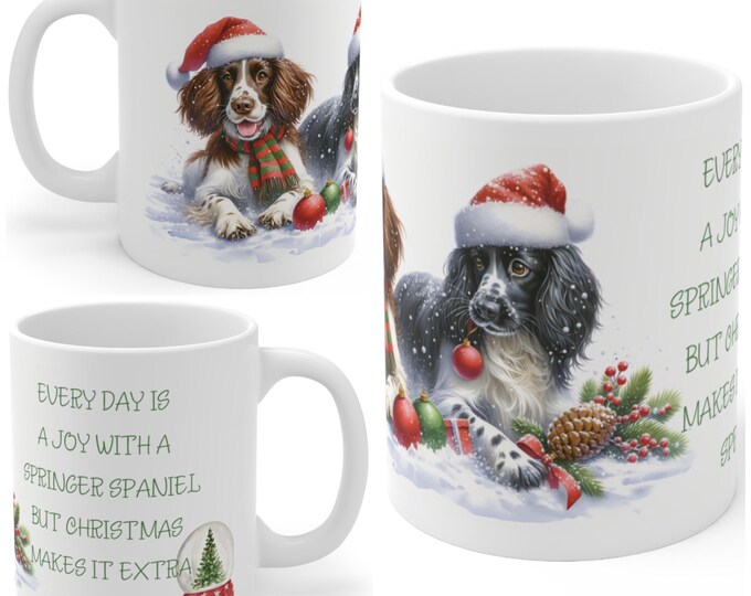 11oz Ceramic Springer Spaniel Christmas Mug, Springer Spaniel mug, Springer Spaniel Gift For Springer Spaniel, Mum, Dad, Owner, Colleague