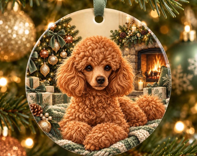 Apricot Red Poodle Christmas Ornament, Ceramic Dog Keepsake, Festive Tree Decoration