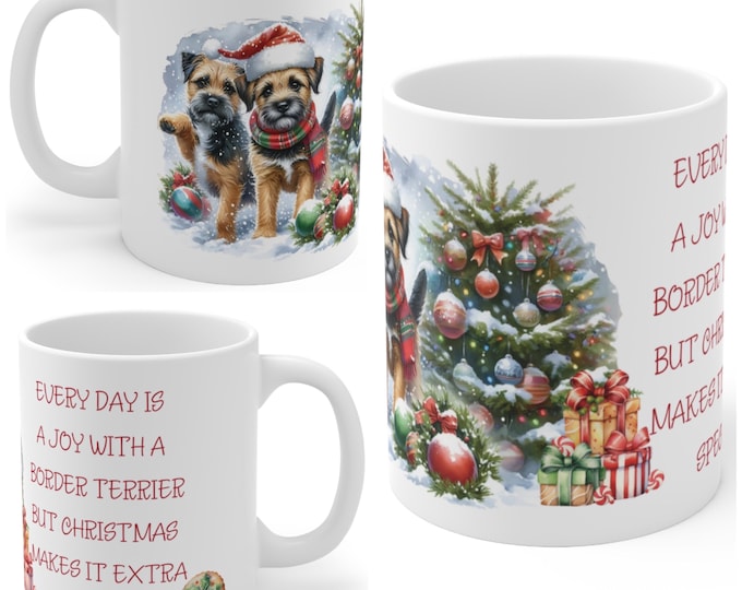 11oz Ceramic Border Terrier Christmas Mug, Border Terrier Mug, Border Terrier Gift For Border Terrier , Mum, Dad, Owner, Agility Gift