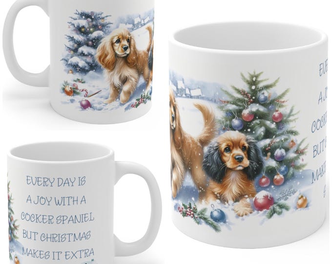 11oz Ceramic Cocker Spaniel Christmas Mug, Cocker Spaniel mug, Cocker Spaniel Gift For Cocker Spaniel, Mum, Dad, Owner, Colleague