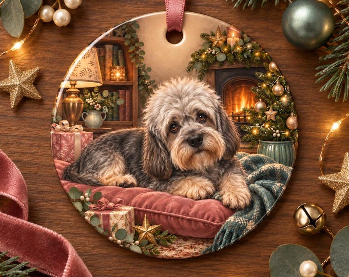 Dandie Dinmont Terrier Christmas Tree Ornament, Ceramic, Double-Sided Print & Gift Bag
