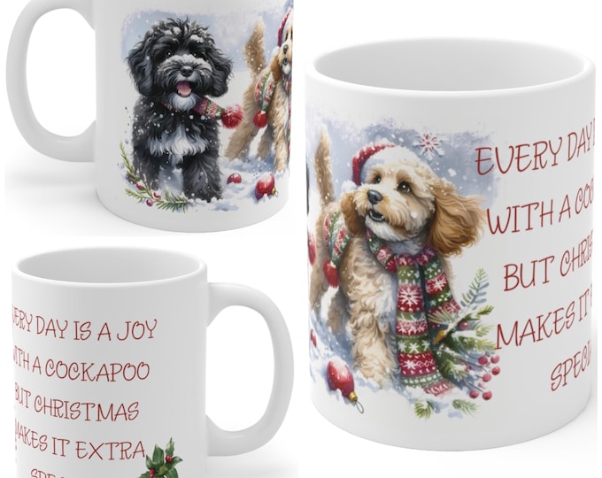 11oz Ceramic Cockapoo Christmas Mug, Cockapoo Mug, Cockapoo Gift For Cockapoo, Mum, Dad, Owner, Let’s Get Ready For The Festive Season.