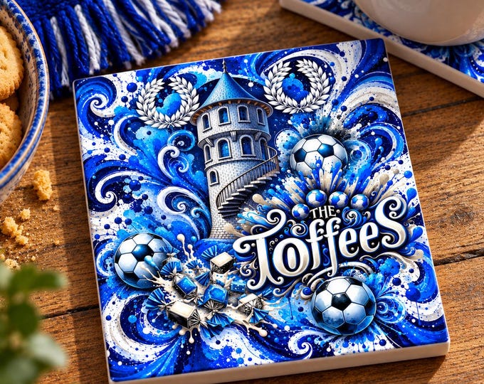 Everton FC Ceramic Football Coaster | Football Fan Gift | Square Coaster