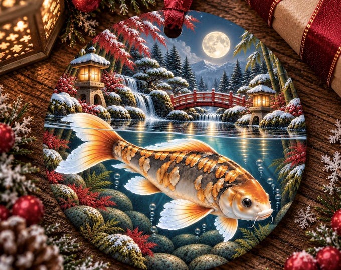 Gold and silver Koi Fish Christmas Ornament | Japanese Garden Ceramic Decoration