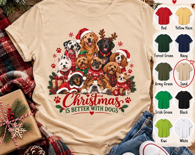 Christmas Dog Lover T-Shirt, Festive Dogs Design, Gift for Pet Parents