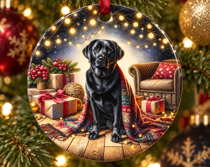 Black Labrador Christmas Ornament, Labrador Dog Decoration, Ceramic Xmas Bauble, Lab Gift, Dog Lover Christmas Gift, Tree Decoration