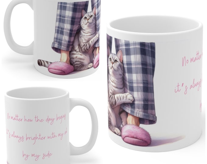 Grey Cat Morning Cuddles Mug