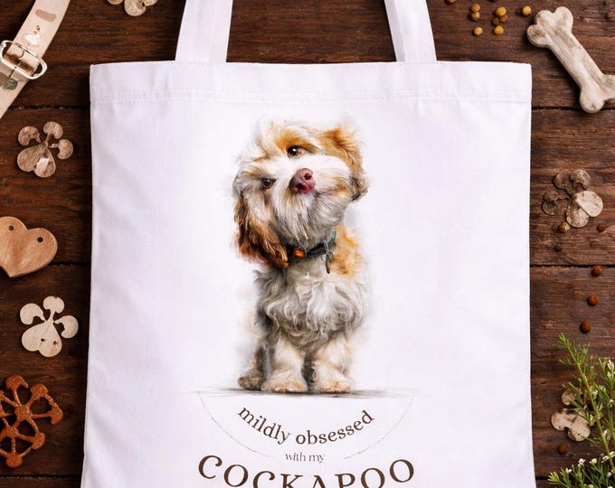 Cockapoo Tote Bag, Double Sided Printed, Lightweight Shopping, Beach, Picnic Bag