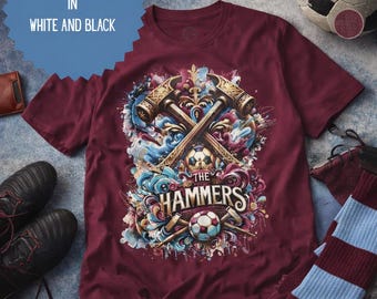 Heavy Cotton West Ham Fan T-Shirt | The Hammers Football Gift | West Ham United Supporters Tee | Maroon, Black & White | Sizes Small to 5XL