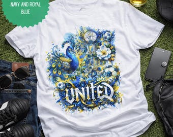 Heavy Cotton Leeds United Fan T-Shirt | Peacock Football Tee | Marching On Together Gift | Royal Blue, Navy & White | Sizes Small to 5XL